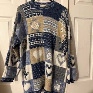 Vintage Laura Tyler Heart and Rose Patchwork Knit Sweater